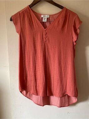 Rachel Zoe Coral V-Neck Cap Sleeve Blouse